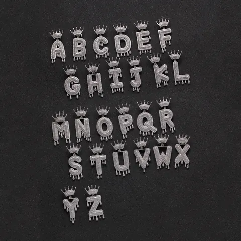 Hip Hop Krone Alphabet Anhänger Halskette Kupfer Gold Silber Plattiert Tropfen Buchstabe Halskette Mit Edelstahl Kordelkette Herren Damen Schmuck