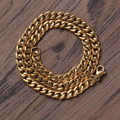 Hip Hop Stainless Steel Cuban Link Chain Necklace Bracelet With Lobster Clasp Polished Unisex Fashion Jewelry Gift