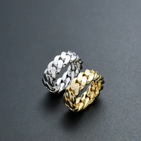 Men Cuban Link Ring Hiphop Streetwear Copper Gold Silver Plated Chain Finger Ring Fashion Punk Jewelry Gift For Unisex