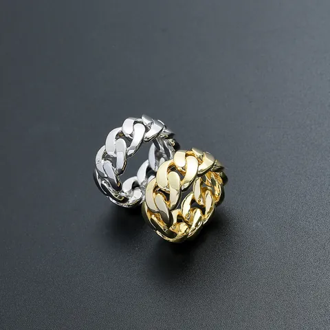 Men Cuban Link Ring Hiphop Streetwear Copper Gold Silver Plated Chain Finger Ring Fashion Punk Jewelry Gift For Unisex