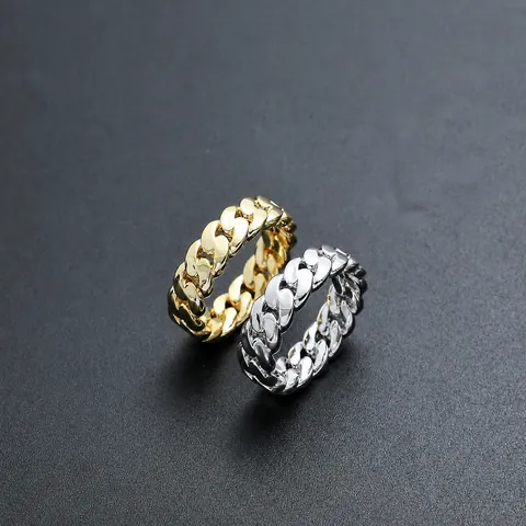 Anello Maglia Cubana da Uomo Hiphop Streetwear Rame Placcato Oro Argento Catena Anello Moda Punk Gioielli Regalo Unisex