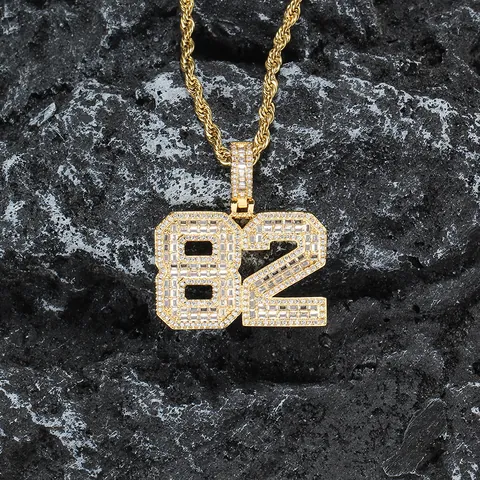 Hip Hop Iced Out Number Pendant Necklace With Stainless Steel Rope Chain Copper Zirconia Fashion Jewelry For Men Women