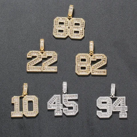 Hip Hop Iced Out Number Pendant Necklace With Stainless Steel Rope Chain Copper Zirconia Fashion Jewelry For Men Women