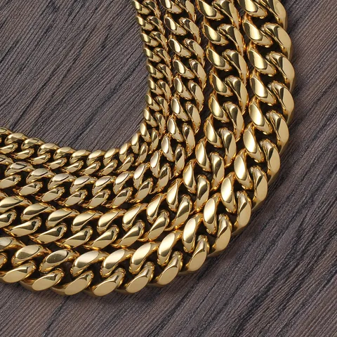 Hip Hop Stainless Steel Cuban Link Chain Necklace Bracelet With Copper Micro Pave Zirconia Box Clasp Gold Silver Plated Jewelry For Men Women