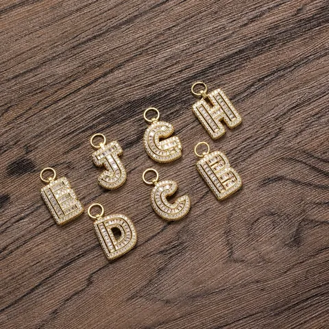 Iced Out Zirconia Initial Letter Pendant Necklace Single Capital Letter Copper Gold Silver Plated Hip Hop Jewelry For Men Women