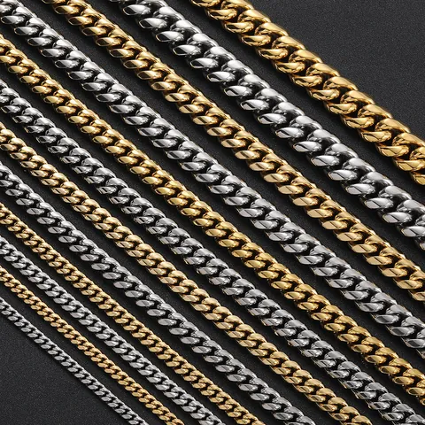 Men Hip Hop Stainless Steel Cuban Link Chain Necklace Gold Steel Color Polished Heavy Metal Jewelry For Daily Party Wear
