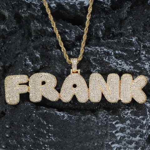Hip Hop Bubble Letter Pendant Necklace Stainless Steel Rope Chain Micro Paved Zircon Copper Plated Jewelry For Men Women