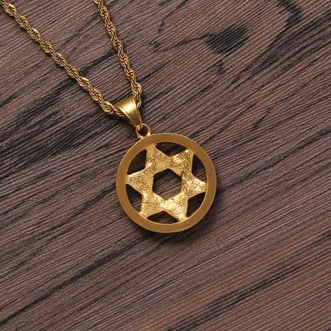 Stainless Steel Hexagram Pendant Necklace Men Gold Plated Iced Out Rhinestone Star Of David Hip Hop Jewelry Rope Chain