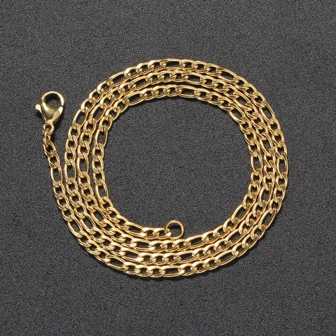 Hip Hop Stainless Steel Figaro Chain Necklace For Men Women Vacuum Plated High Polish Metal Link Chain Jewelry Accessory Gift
