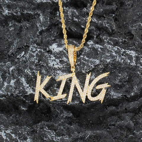 Hip Hop Iced Out Zirconia Letter Pendant Necklace With Stainless Steel Rope Chain Gold Silver Tone Unisex Jewelry