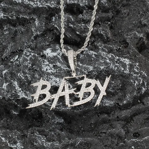 Hip Hop Iced Out Zirconia Letter Pendant Necklace With Stainless Steel Rope Chain Gold Silver Tone Unisex Jewelry