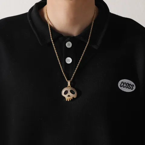 Collar de Pendiente de Calavera Gótica Hip Hop Cobre Circonita Cadena de Cuerda Acero Inoxidable Joyería de Fiesta Hombre Mujer