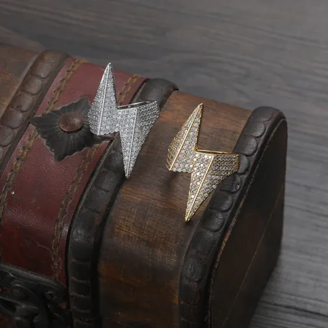 Hip Hop Lightning Bolt Ring For Men Gold Silver Plated Copper AAA Zirconia Inlaid Punk Fashion Jewelry Statement Ring