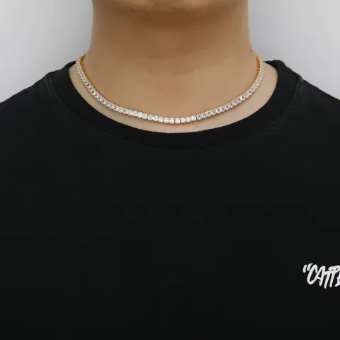 Hip Hop Gold Silver Plated Copper Necklace Square Zirconia Tennis Chain For Men Women Party Iced Out Jewelry Single Row Chain