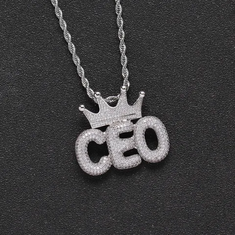 Collana con Nome Personalizzato Corona Hip Hop Pendente Iniziale in Rame Placcato Oro Zirconia Catena a Corda in Acciaio Inossidabile Gioielli Unisex