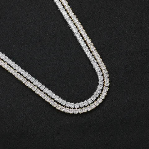 Hip Hop Gold Silver Plated Copper Necklace Square Zirconia Tennis Chain For Men Women Party Iced Out Jewelry Single Row Chain