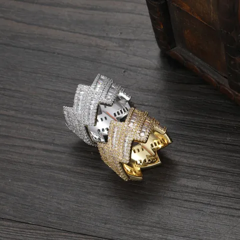 Anello in Rame Cubano Hip Hop Iced Out Rombo per Uomo Con AAA Zirconia Micro Pave Diamante a Due File Gioielli di Moda