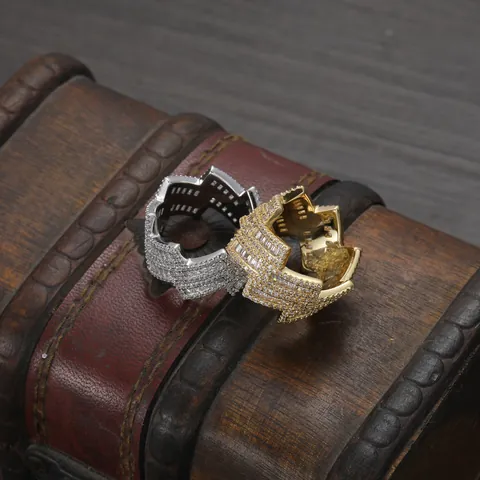 Anello in Rame Cubano Hip Hop Iced Out Rombo per Uomo Con AAA Zirconia Micro Pave Diamante a Due File Gioielli di Moda