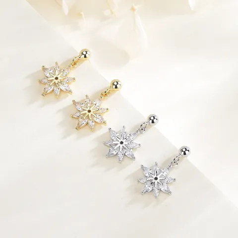 Pendientes de Botón de Copo de Nieve de Plata de Ley 925 de Lujo Con Zircón Incrustado Oro Plata Pendientes de Flores para Mujer Joyería Elegante Regalo
