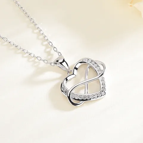 925 Sterling Silver Heart Infinity Pendant Necklace With Zirconia Elegant Romantic Jewelry Gift For Women Valentine's Day