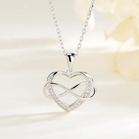 925 Sterling Silver Heart Infinity Pendant Necklace With Zirconia Elegant Romantic Jewelry Gift For Women Valentine's Day