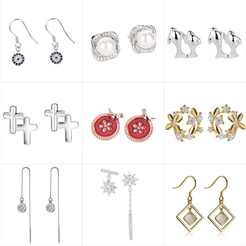 925 Sterling Silver Stud Earrings For Women Minimalist Zircon Heart Star Ginkgo Leaf Inlaid Elegant Fashion Jewelry With 925 Sterling Silver Earring Post