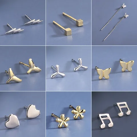 Minimalistische 925 Sterlingsilber Ohrstecker Herz Blitz Musiknote Walschwanz Schmuck Für Frauen Geschenk