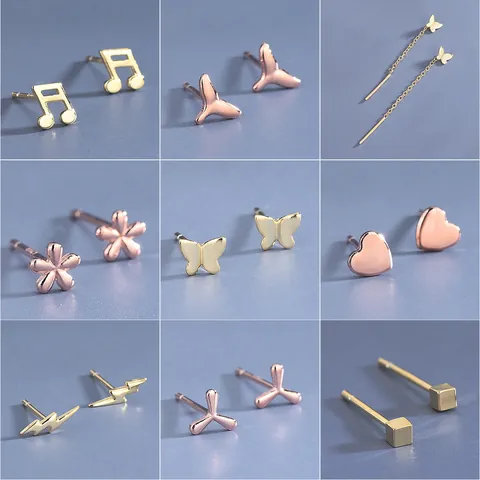 Minimalistische 925 Sterlingsilber Ohrstecker Herz Blitz Musiknote Walschwanz Schmuck Für Frauen Geschenk