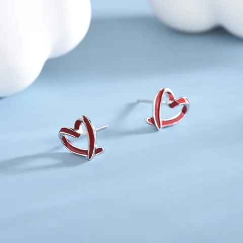 S925 Sterling Silver Heart Stud Earrings For Women Japanese Fresh Minimalist Enamel Interlocking Heart Earrings Hypoallergenic Jewelry Gift