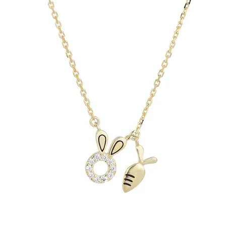 925 Sterling Silver Cute Rabbit Carrot Pendant Necklace Cubic Zirconia Inlaid Gold Silver Jewelry For Women Girls Birthday Gift