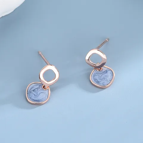 925 Sterling Silver Geometric Stud Earrings Marble Texture Enamel Drip Glaze 3D Polished Women Fashion Jewelry Accessory