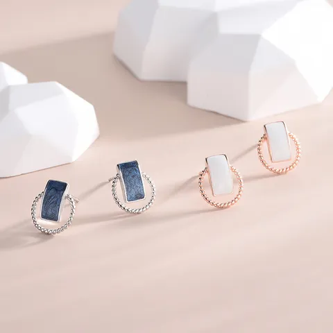Geometric Rectangle Round Hoop Stud Earrings With 925 Sterling Silver Earring Post For Women S925 Silver Minimalist Jewelry