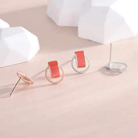 Geometric Rectangle Round Hoop Stud Earrings With 925 Sterling Silver Earring Post For Women S925 Silver Minimalist Jewelry