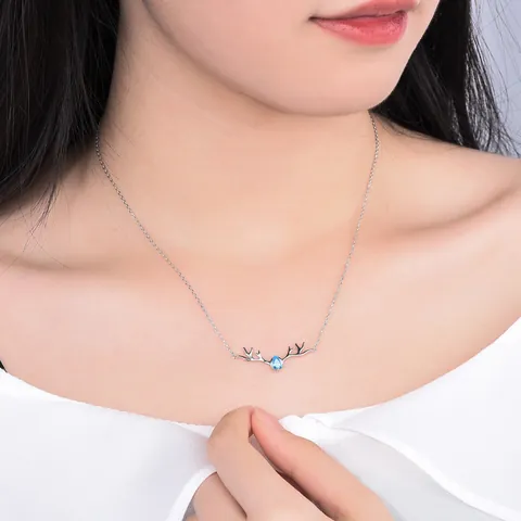 925 Sterling Silver Elk Antler Pendant Necklace For Women With Water Drop Zirconia Christmas Jewelry Gift Clavicle Chain Necklace