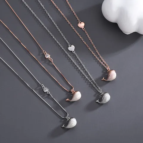 S925 Sterling Silver Whale Pendant Necklace Bracelet For Women Platinum Rose Gold Heart Zirconia Jewelry Accessory Gift