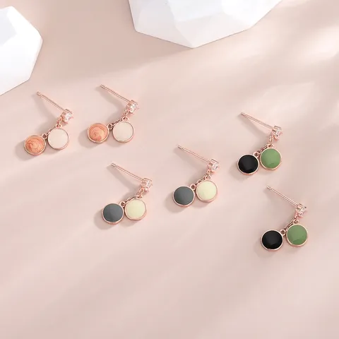 Geometric Round Enamel Stud Earrings With 925 Sterling Silver Earring Post Zirconia Elegant Jewelry For Women Daily Wear