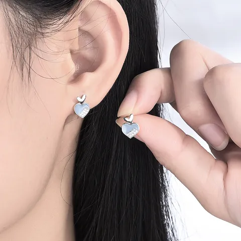 S925 Sterling Silver Heart Stud Earrings For Women 925 Sterling Silver Earring Post Enamel Zirconia Elegant Jewelry