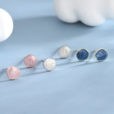 Minimalist S925 Sterling Silver Earring Post Geometric Stud Earrings Vintage Marble Texture Enamel Earrings For Women Jewelry