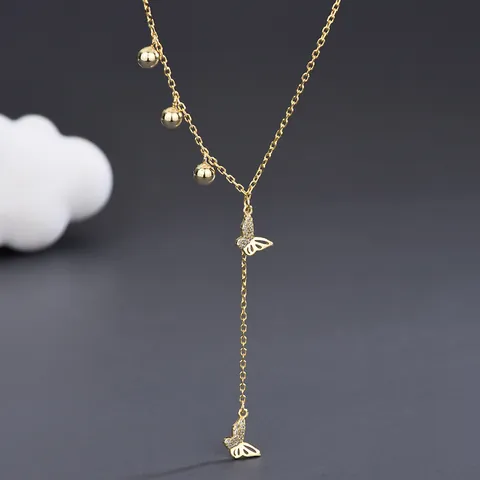 Collar con Colgante de Doble Mariposa de Plata de Ley 925 para Mujer con Zirconia Incrustada Cadena de Borla en Forma de Y Oro Oro Rosa Plata Joyería