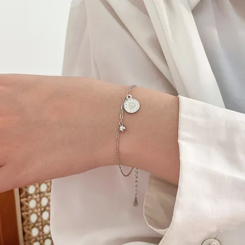S925 Sterling Silver Round Tag Coin Pendant Bracelet Women Minimalist Adjustable Chain Bead Charm Jewelry Gold Silver Gift