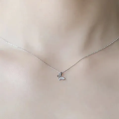 Collar con Colgante de Mariposa de Plata de Ley S925 para Mujer Micro Pavé Zirconia Cadena de Clavícula Joyería Regalo