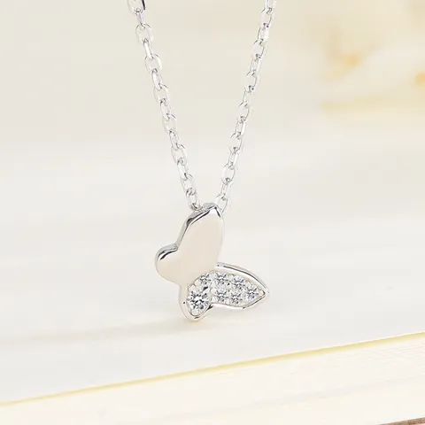 Collar con Colgante de Mariposa de Plata de Ley S925 para Mujer Micro Pavé Zirconia Cadena de Clavícula Joyería Regalo