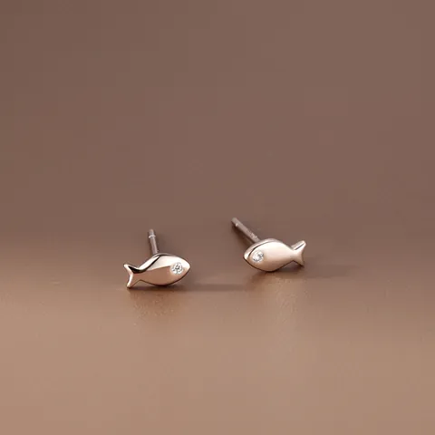 Orecchini a Bottone a Forma di Pesce in Argento Sterling 925 Minimalisti Con Occhio di Zircone per Donna Gioielli Regalo