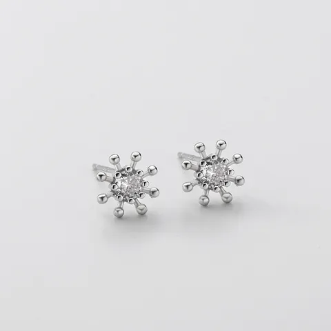 Pendientes de Botón de Copo de Nieve de Plata de Ley S925 Con Zirconia Cúbica Joyería Geométrica Elegante Para Mujer