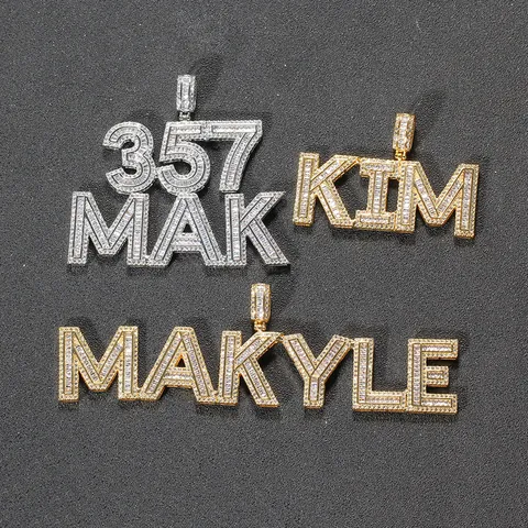 Hip Hop Custom Initial Name Necklace Pendant Iced Out Zirconia Copper Plated With Stainless Steel Twist Chain For Men Women Jewelry