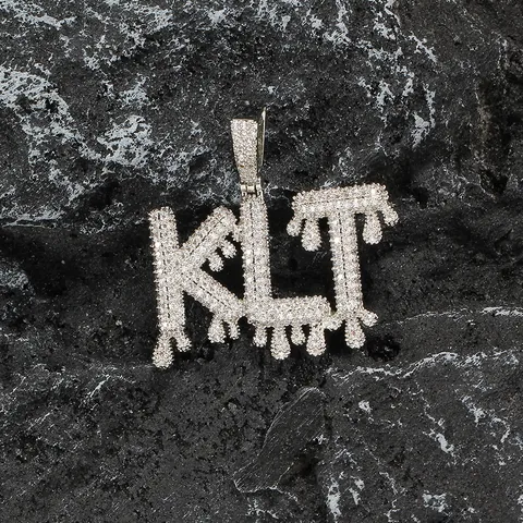Hip Hop Iced Out Dripping Bubble Letter Pendant Necklace Gold Plated Copper Micro Inlaid Zirconia Rope Chain Jewelry