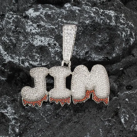 Collana con Pendente a Lettera Bolla Hip Hop in Rame Placcato Oro Argento Micro Pave Zirconia Ciondolo Goccia Con Catena a Fune in Acciaio Inossidabile Gioielli Streetwear