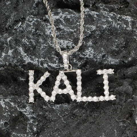 Hip Hop Iced Out Alphabet Buchstabe Anhänger Halskette Kupfer Zirkonia Mit Edelstahl Kordelkette Für Herren Damen Bling Schmuck
