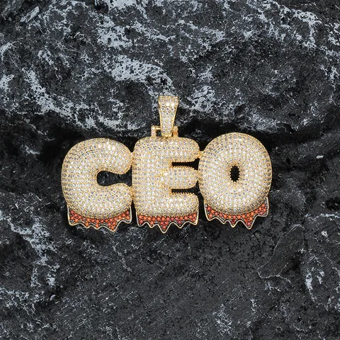 Collana con Pendente a Lettera Bolla Hip Hop in Rame Placcato Oro Argento Micro Pave Zirconia Ciondolo Goccia Con Catena a Fune in Acciaio Inossidabile Gioielli Streetwear