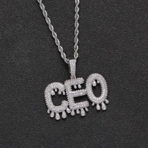 Hip Hop Iced Out Dripping Bubble Letter Pendant Necklace Gold Plated Copper Micro Inlaid Zirconia Rope Chain Jewelry